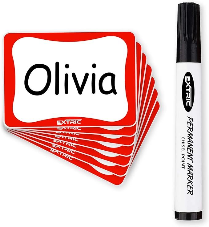 100 Count Name Tags with Black Marker Pen | White with Red Border Name Tag Stickers | 2.25" x 3.5... | Amazon (US)