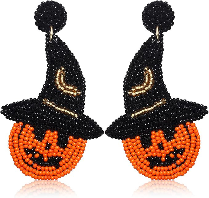 NLCAC Halloween Earrings for Women Beaded Spooky Ghost Pumpkin Candy Corn Drop Dangle Earrings Go... | Amazon (US)
