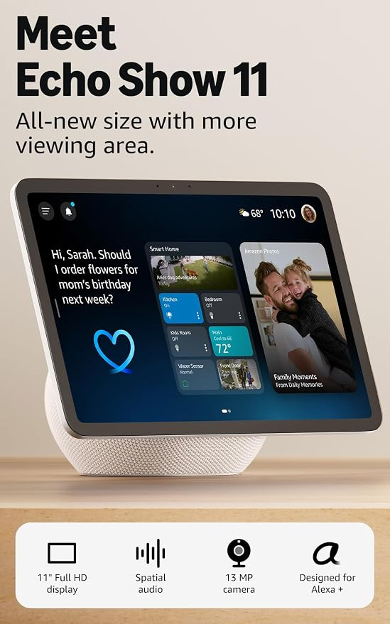 Amazon Echo Show 11 (newest model), Vibrant Full-HD 11" display with more viewing area and spatia... | Amazon (US)