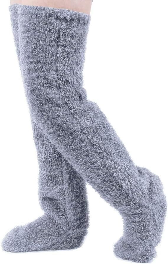 Peoaieh Over Knee High Fuzzy Socks Plush Slipper Stockings Furry Long Leg Warmers Winter Home Sle... | Amazon (US)