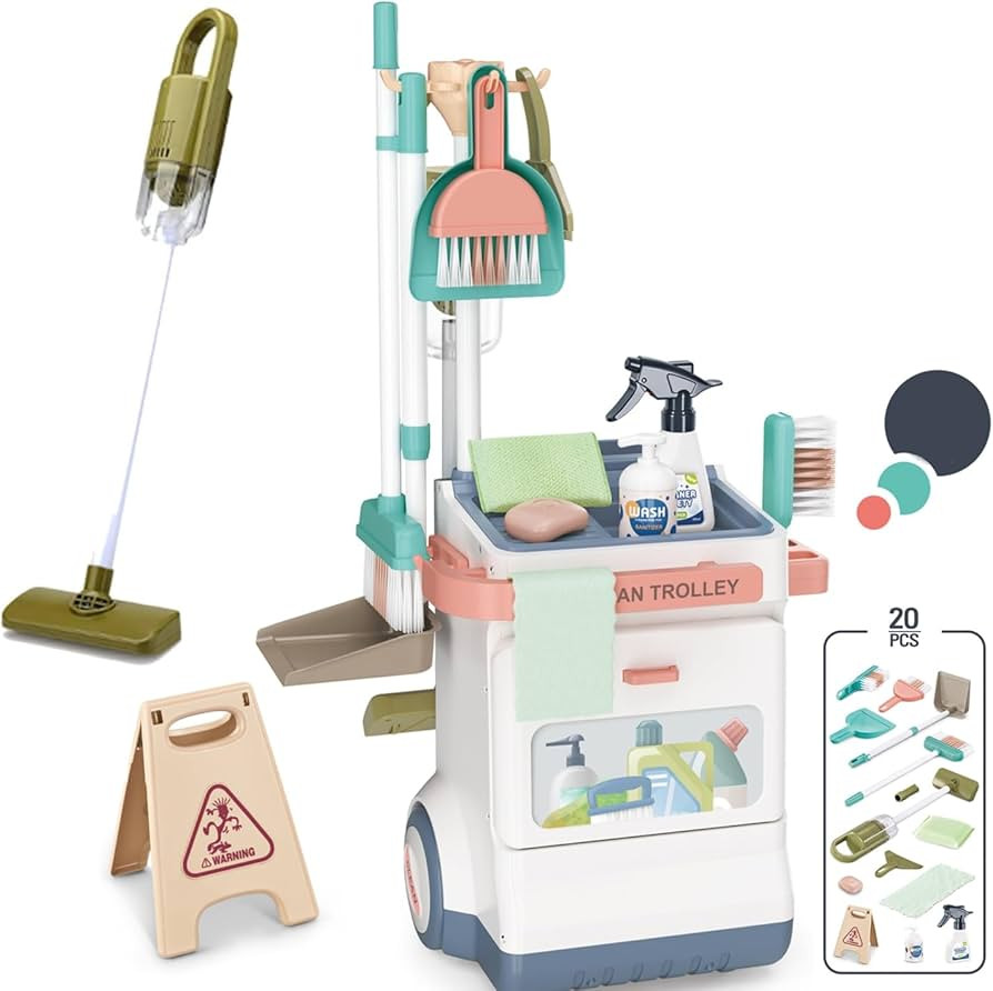 Cleaning Set Cart with Vacuum Cleaner for Girls Boys +3 Years by VALESSATI | Amazon (US)