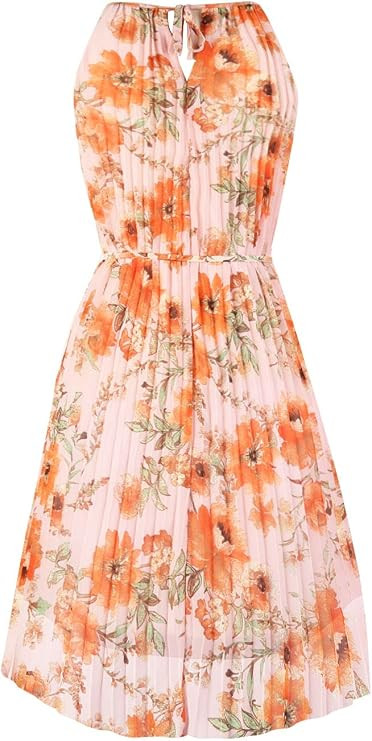Women's 2026 Summer Spaghetti Strap Pleated Casual Swing Dress with Belt | Amazon (US)