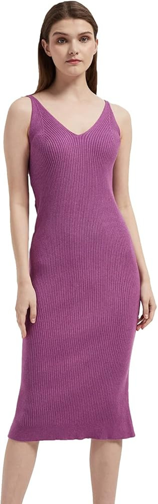 RZIV Women's Sleeveless Sweater Dress Knit Slim V Neck Bodycon Midi Stretchable Elasticity Slim Fits | Amazon (US)