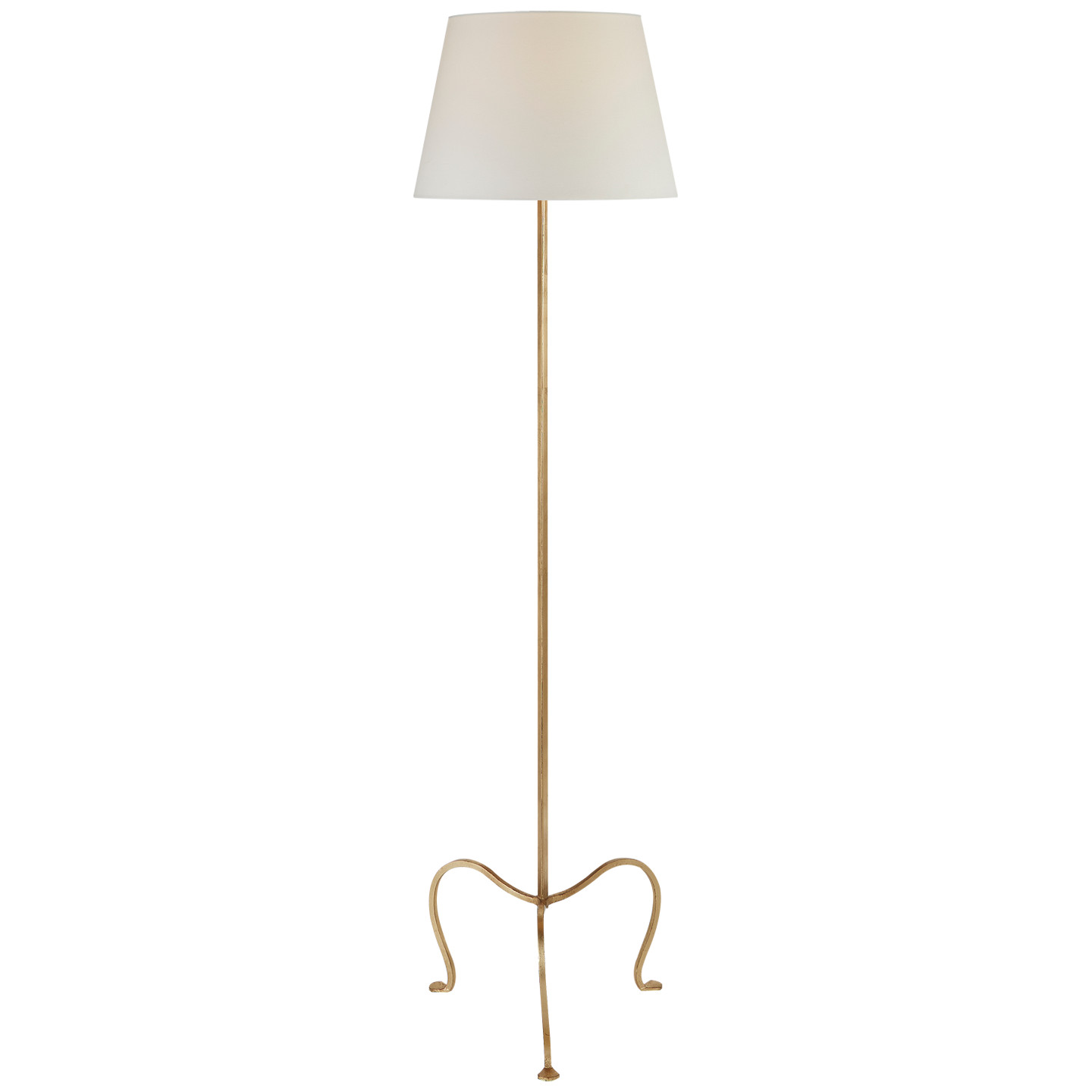 Albert Petite Tri-Leg Floor Lamp in Gilded Iron with Natural Percale Shade | Visual Comfort
