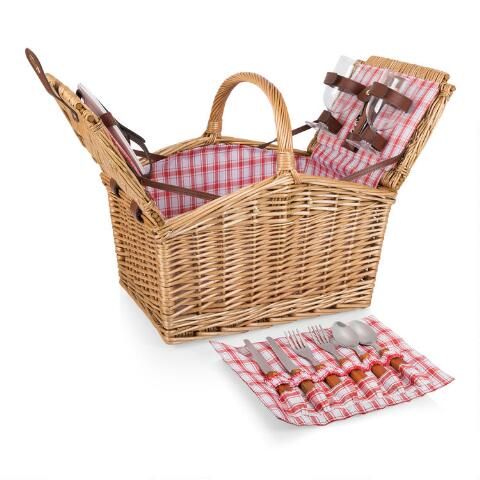 Picnic Time Red and White Wicker Piccadilly Picnic Basket | World Market