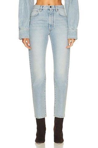 Loulou de Saison Wular Straight Denim Jeans in Washed Light Blue - Denim-Light. Size 25 (also in 26). | FWRD 