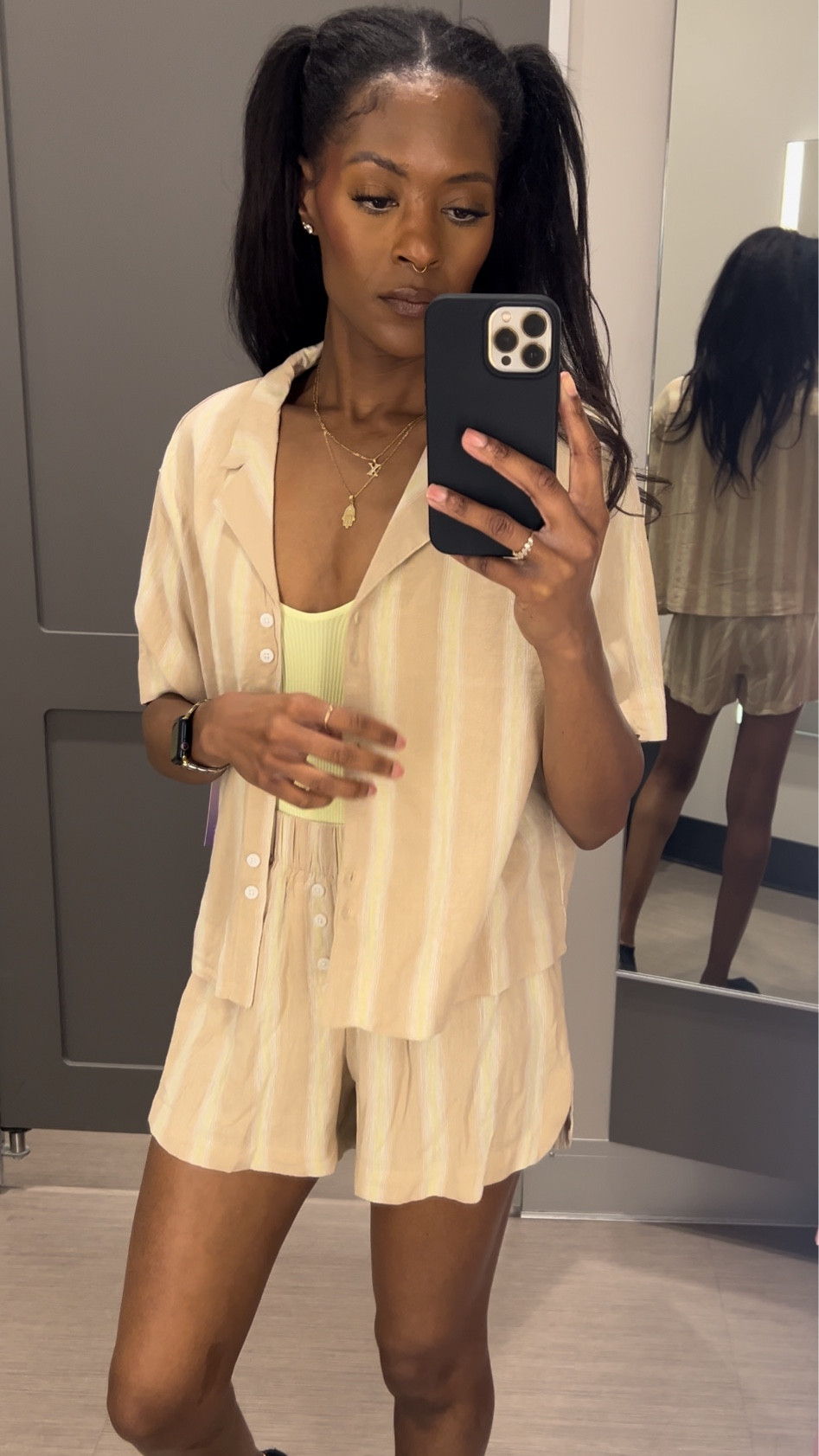 Target pjs are giving looks! For in the house! Unfortunately I couldn’t find a link online and it didn’t scan on the app so you’ll have to go in store. It’s from STARS ABOVE. This set is looks like something you can wear outside I’m just saying. Who’s going to know? The body suit snatches you and has a lot of stretch! 💛

Wearing a size small in everything. 

#LTKstyletip #LTKfindsunder50