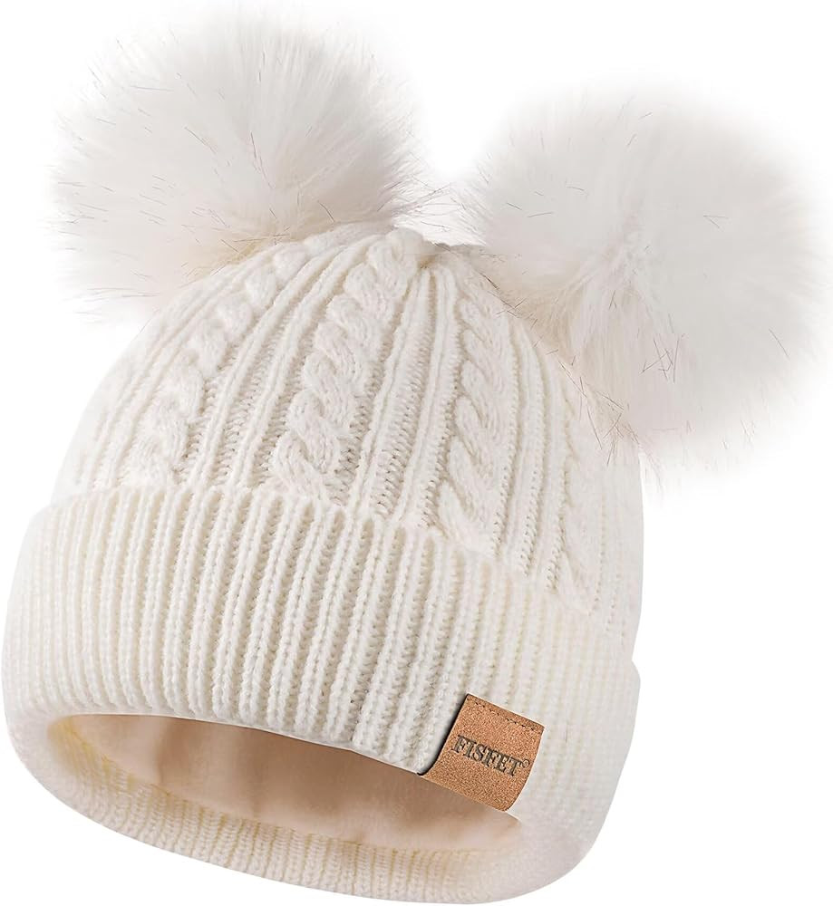 Beanies Women with Double Pom Pom, Winter Hats for Women Cold Weather Warm Knit Fleece Lined, Cut... | Amazon (US)