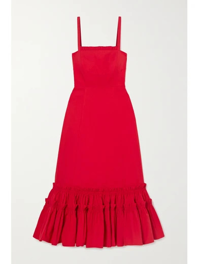 Molly Goddard - Como Ruffled Cotton Midi Dress - Red | NET-A-PORTER (US)