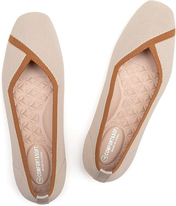 Frank Mully Womens Square Toe Flat Shoes Comfortable Knitted Flats Work Flats for Woman | Amazon (US)