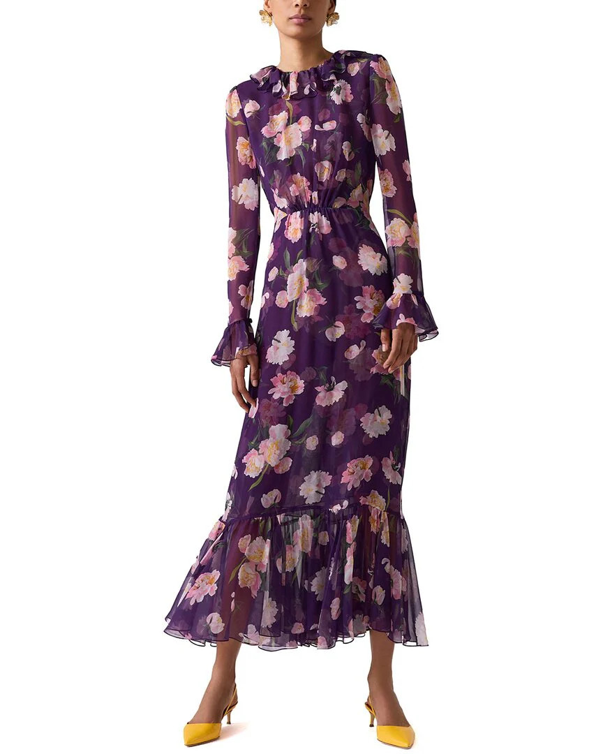 Carolina Herrera Ruffle Neck Silk Midi Dress | Shop Simon