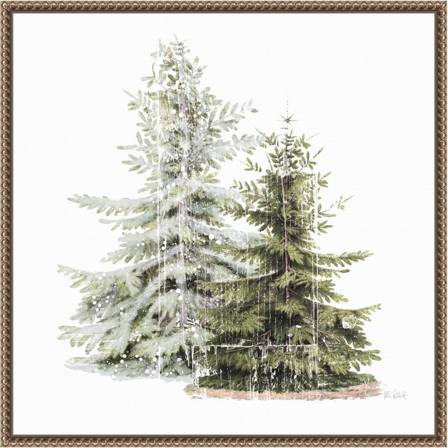 Amanti Art Framed Canvas Wall Art Print (22x22) Vintage Wooded Holiday Trees in Snow by Katie Per... | Amazon (US)