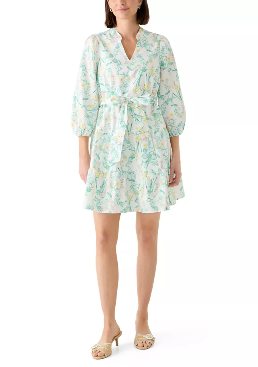 Women's 3/4 Sleeve Belted Peasant Dress | Belk