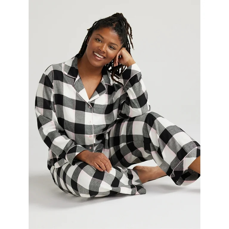 Joyspun Women's Long Sleeve Flannel Sleep Top and Pants Pajama Set, 2-Piece, Sizes XS to 3X | Walmart (US)