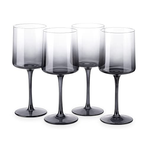 Navaris Gray Square Wine Glasses (Set of 4) - Smoke Color Wine Glasses with Stems - Glassware with Stem for Serving Wine, Cocktails, Beer, Dessert | Amazon (US)