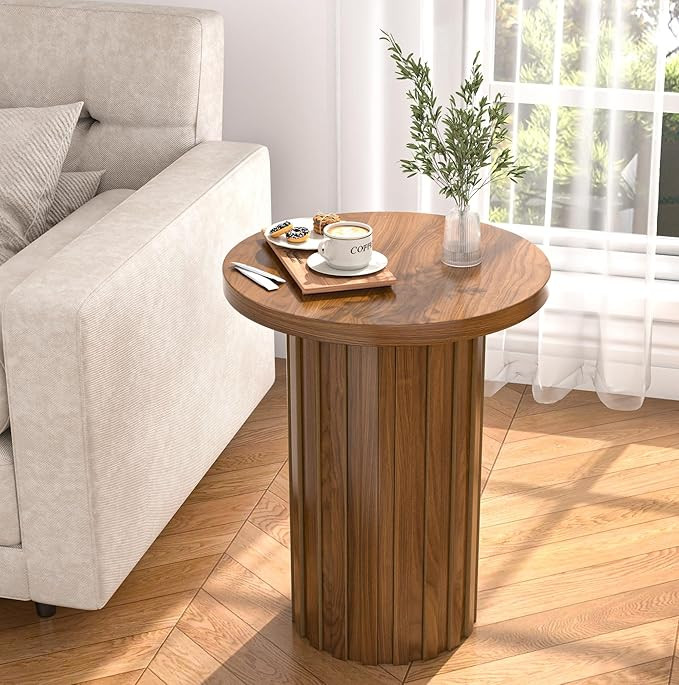 Farmhouse Pedestal End Table Round Side Table with Fluted Panel Rustic Drink Table for Small Spac... | Amazon (US)
