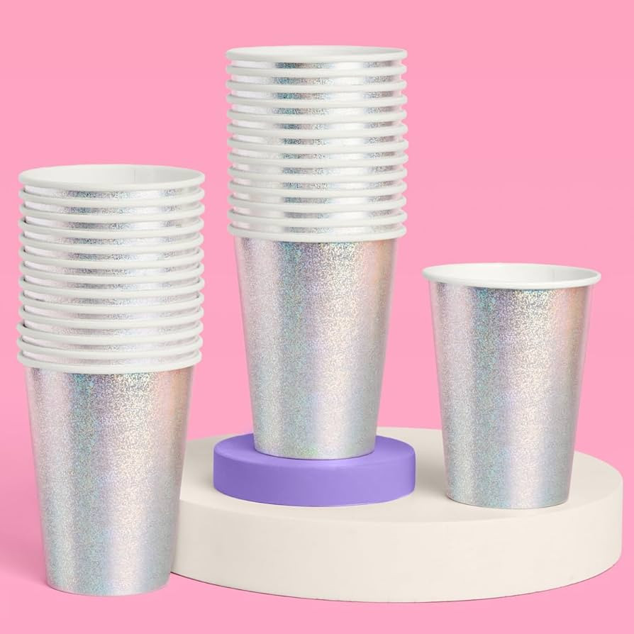 xo, Fetti Silver Iridescent Shimmer Paper Cups | 50 pcs 12 oz | Holographic Bachelorette Party Dr... | Amazon (US)