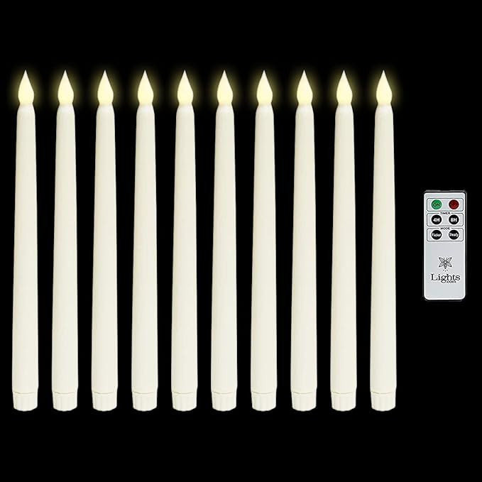 Amazon.com: Flameless LED Taper Candles with Timer, Ivory Dipped Wax, 10 Inch Height, Battery Ope... | Amazon (US)