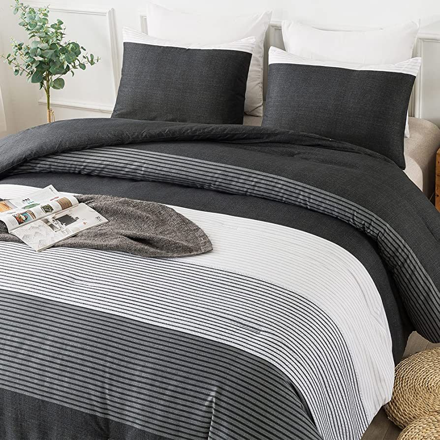 Andency Stripe Comforter Set Full Size (79x90 Inch), 3 Pieces Black White and Gray Patchwork Stri... | Amazon (US)