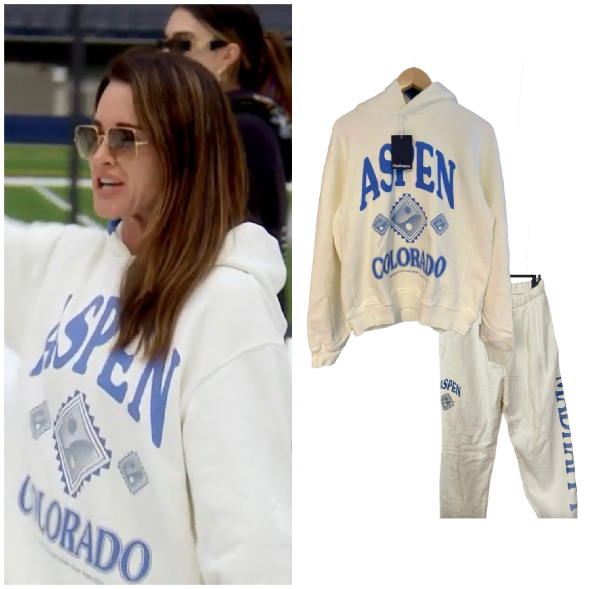 Kyle Richards’ White Aspen Sweatshirt and Sweatpants