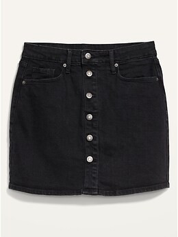 High-Waisted Button-Front Black Jean Mini Skirt for Women | Old Navy (US)