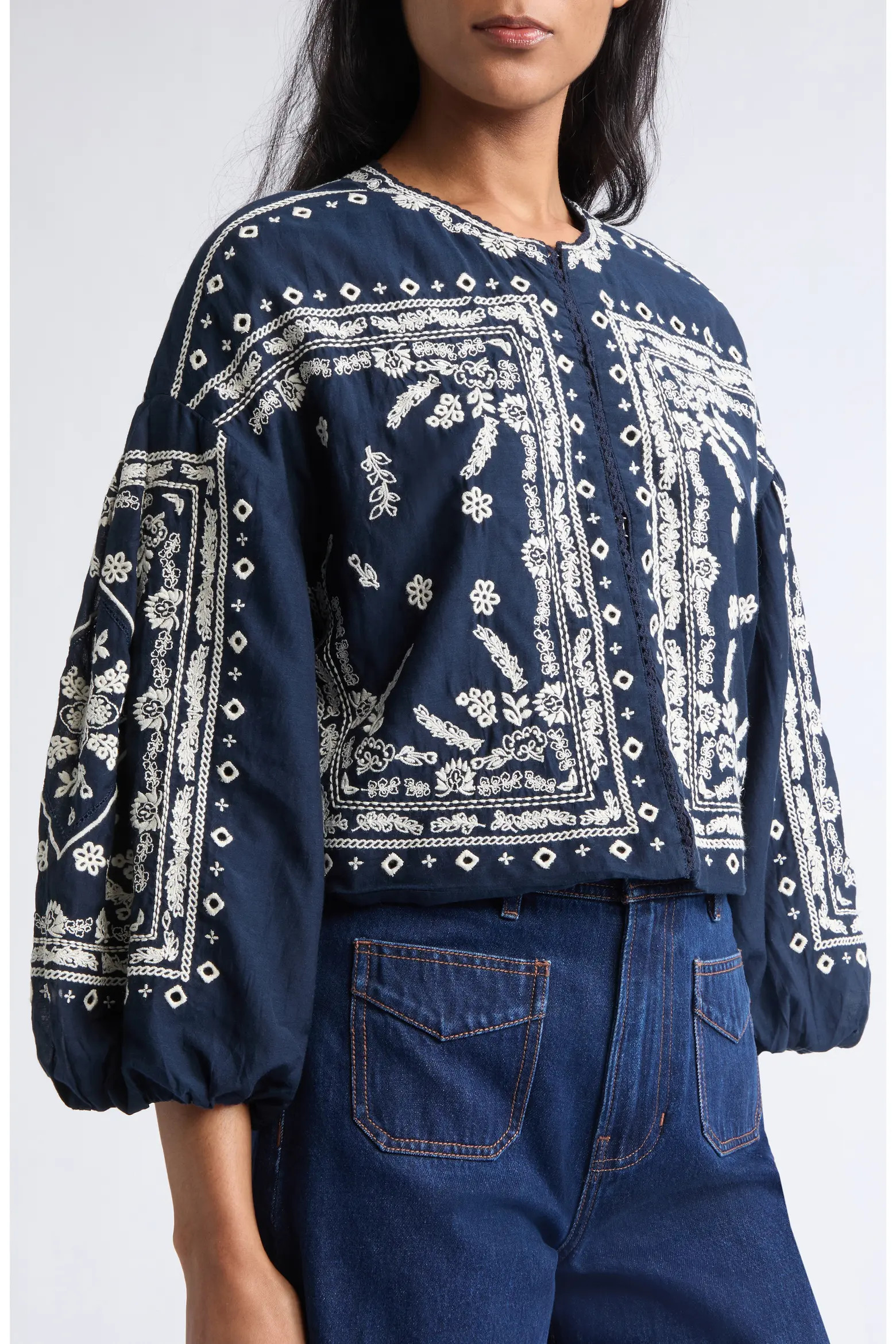 Veronica Beard Drake Embroidered Bandana Print Cotton Blend Jacket (Women) | Nordstrom | Nordstrom