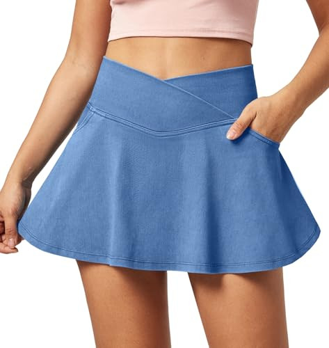 IUGA Stretchy Denim Skort V-Waist Jean Skort with Pockets High Waisted Mini Jean Skirt with Shorts Underneath | Amazon (US)