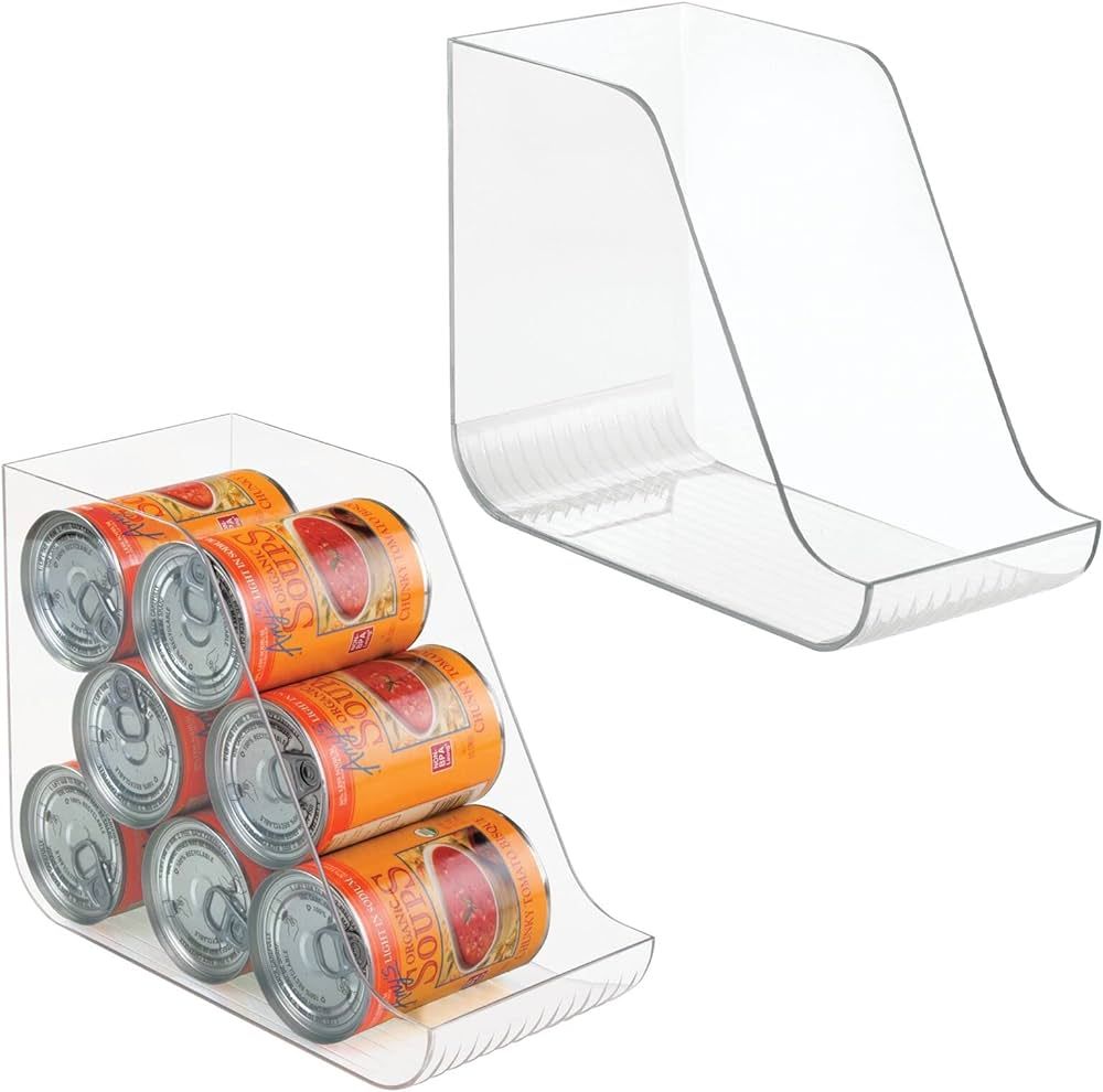mDesign Plastic Kitchen Storage Organizer Bins for Pantry, Fridge, or Freezer Organization - Cabinet Organizer Holder for Canned Food, Soup Can, Soda or Water Bottle, Ligne Collection, 2 Pack, Clear | Amazon (US)