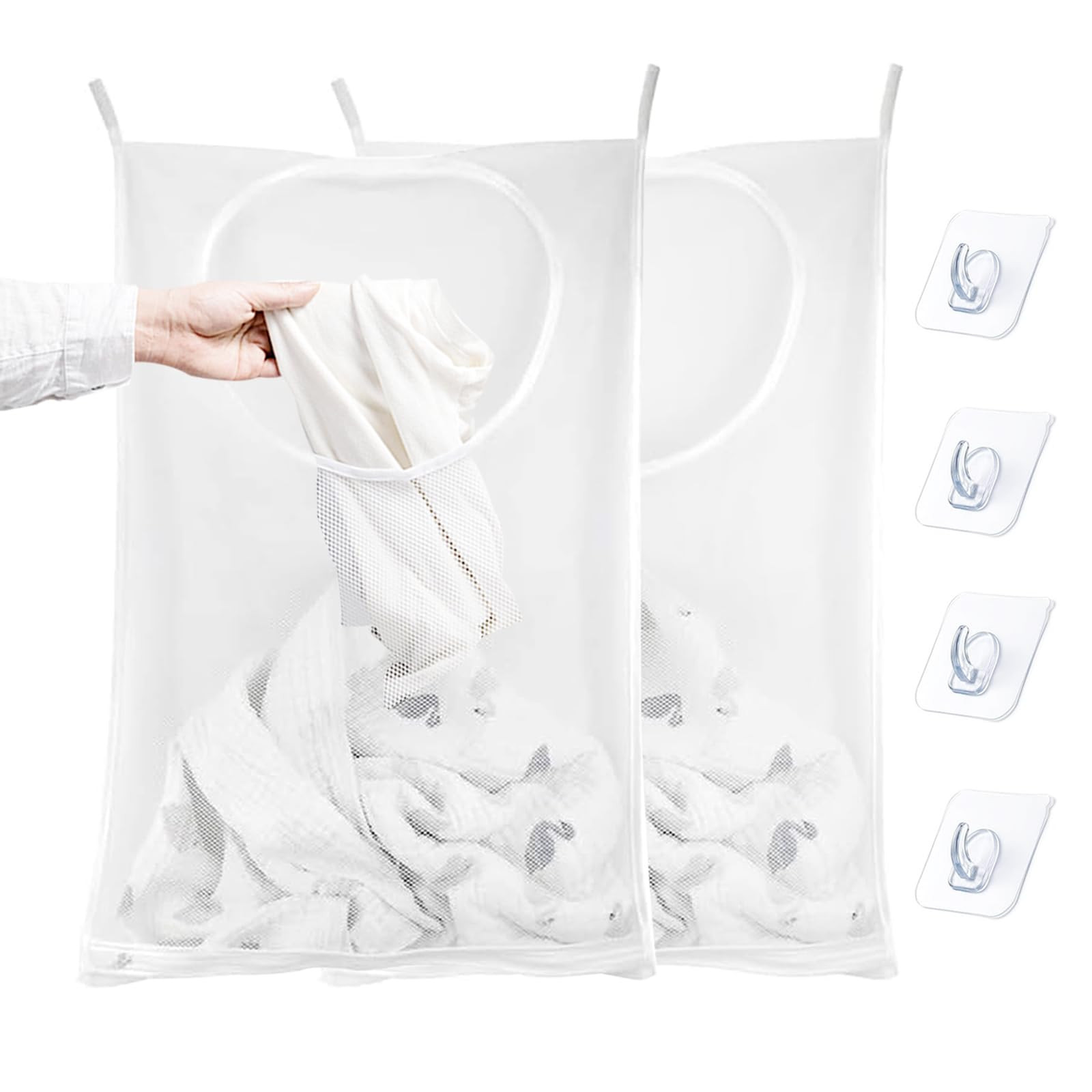 Hanging Laundry Hamper Bag, 2 Pack Over The Door Hanging Laundry Bag, 30 x 20 Inch Large Foldable... | Amazon (US)