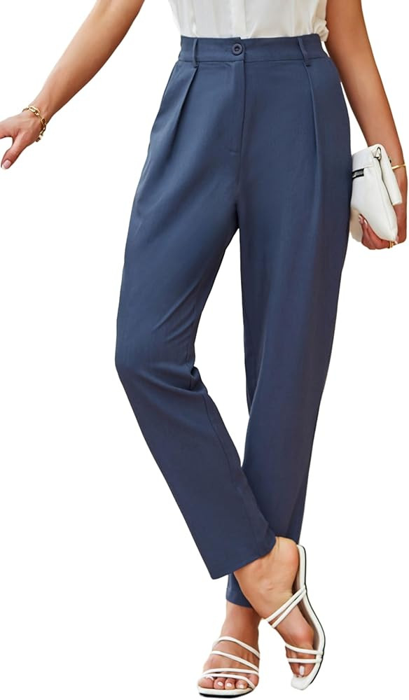 GRACE KARIN Women Work Pants 2024 Straight Legs Elastic Waist Pants with Pockets | Amazon (US)