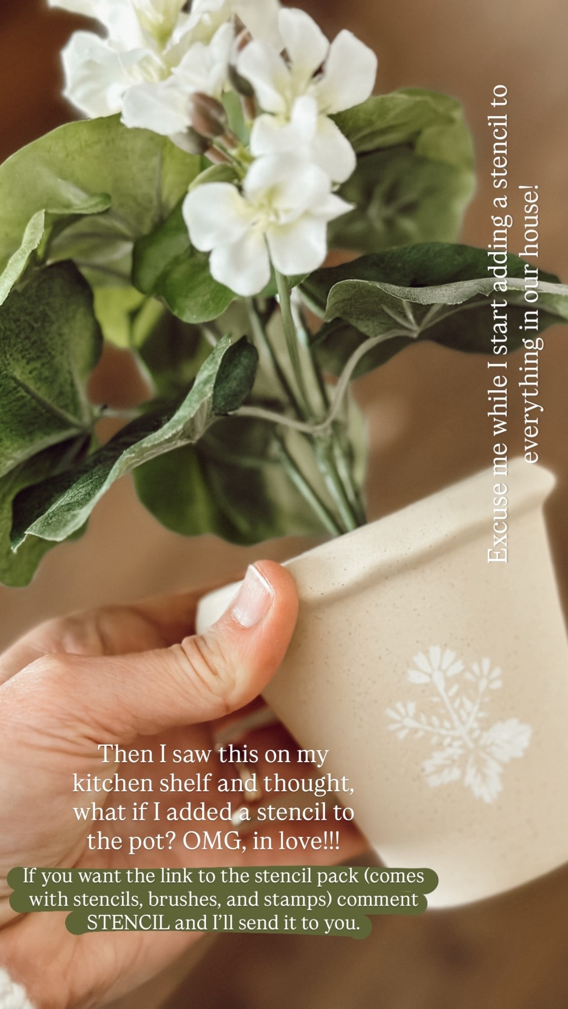 Then I saw this on my kitchen shelf and thought, what if I added a stencil to the pot? OMG, in love!!! If you want the link to the stencil pack (comes with stencils, brushes, and stamps) comment STENCIL and I’ll send it to you. Excuse me while I start adding a stencil to everything in our house!