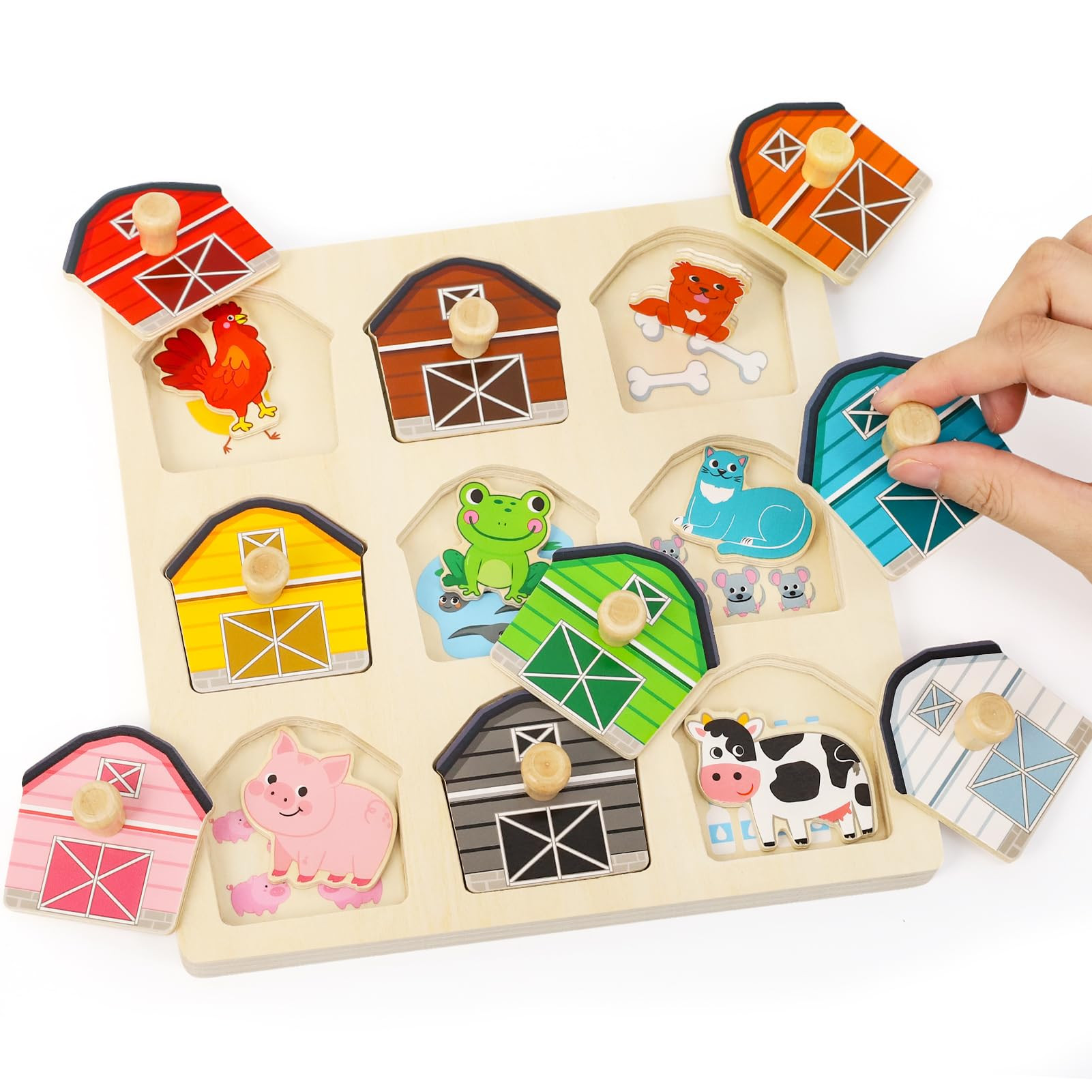 LZDMY Baby Montessori Wooden Peg Puzzles Toys for 1 2 3 Year Old, Toddlers Sensory Toy Farm Anima... | Amazon (UK)