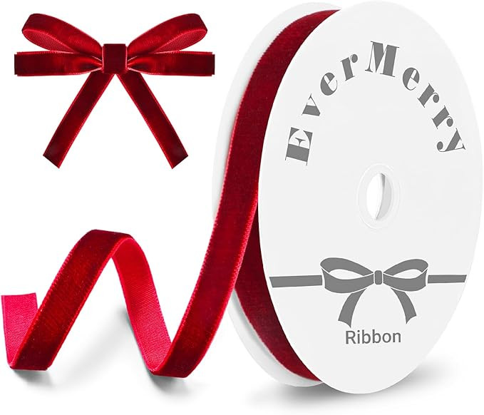 Velvet Ribbon, 25-Yard Red Velvet Ribbon, 3/8 Inch Wide, Christmas & Wedding Occasion, Ideal for ... | Amazon (US)