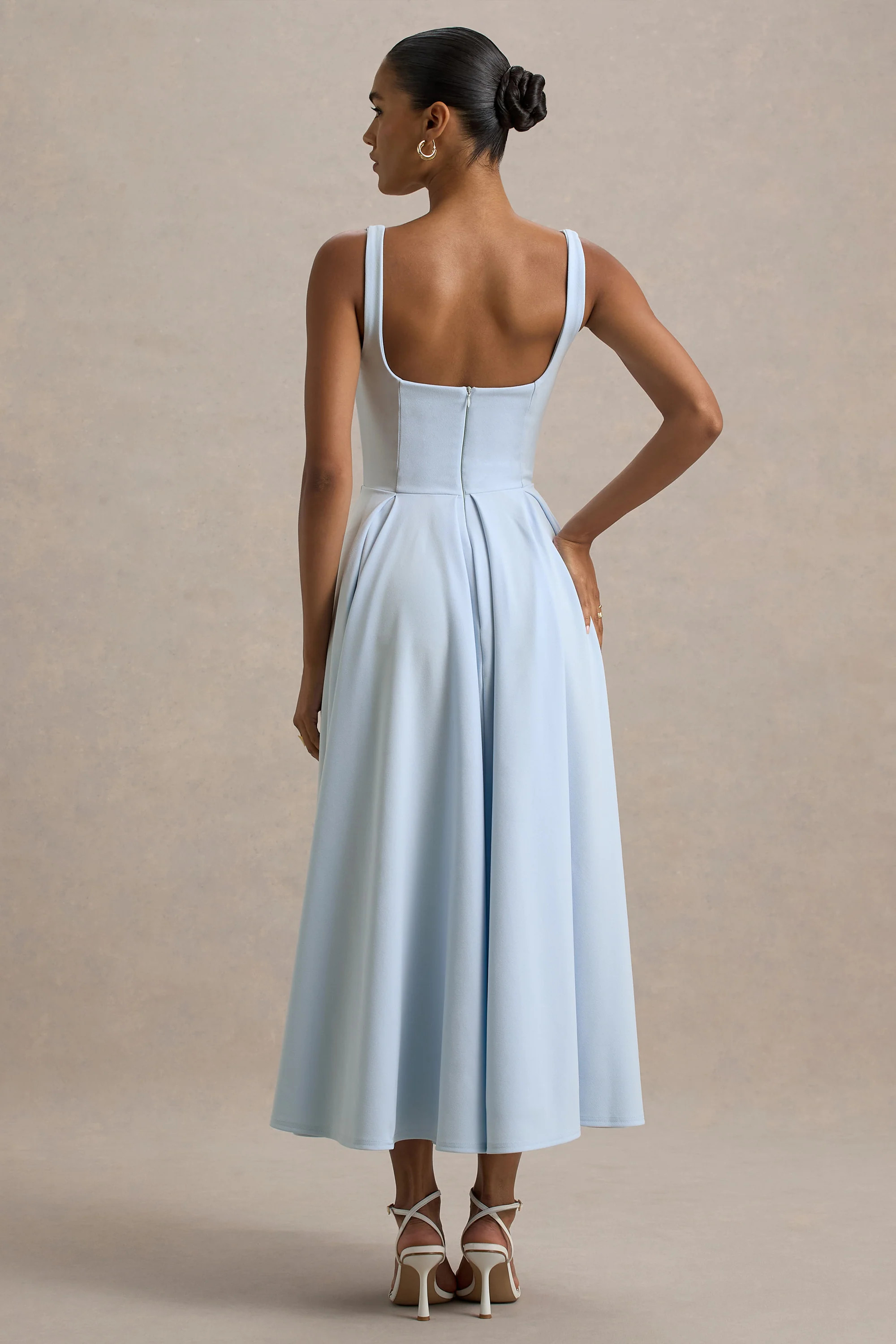 Parina | Powder Blue Strappy Volume-Hem Midi Dress | Club L London
