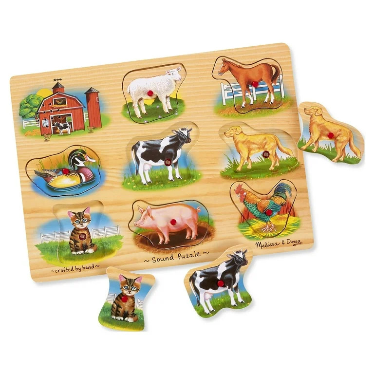 Melissa & Doug Farm Sound Puzzle - Wooden Peg Puzzle With Sound Effects (8 pcs) | Walmart (US)