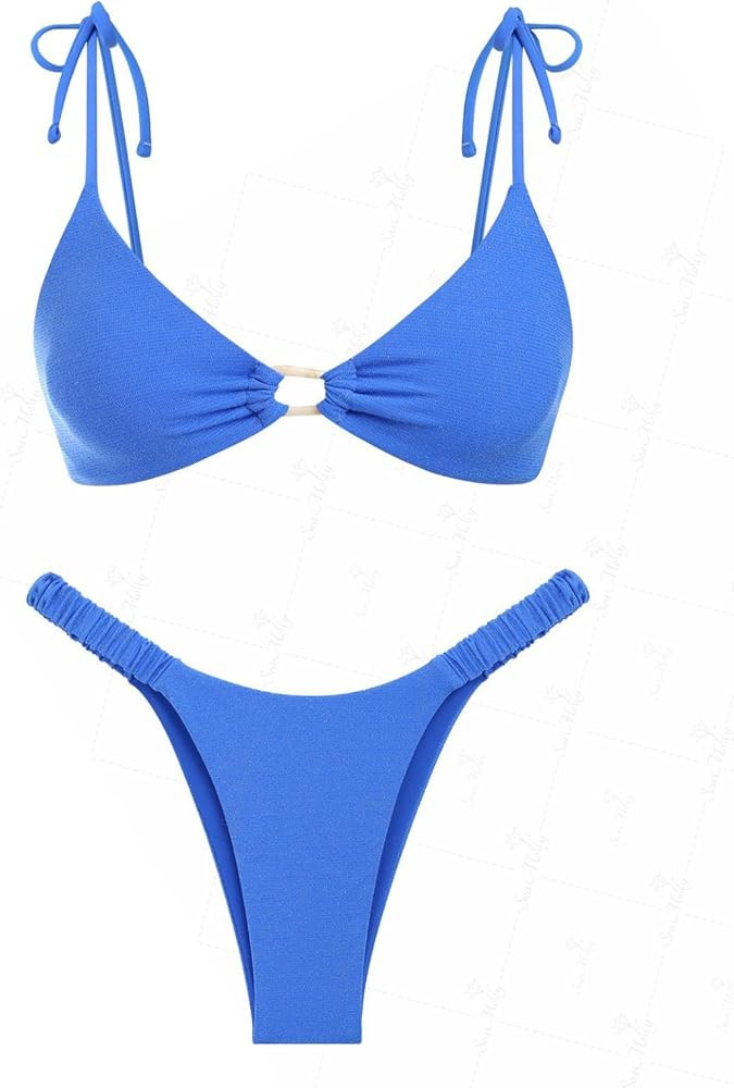 seamoly Tie Side Floral Smocked Shirred Triangle Bikini Set | Amazon (US)