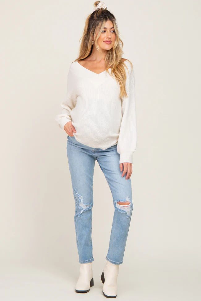 Light Blue Ripped Knee Maternity Skinny Jeans | PinkBlush Maternity