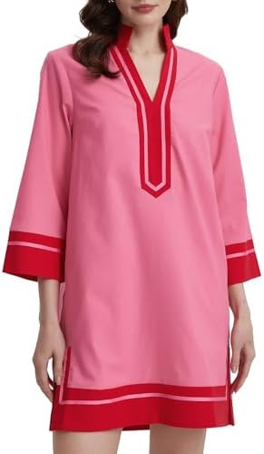 Kedera Women's Linen Shift Dress V Neck 3/4 Sleeve Deep V Neck Casual Mini Collared Dress for Sum... | Amazon (US)