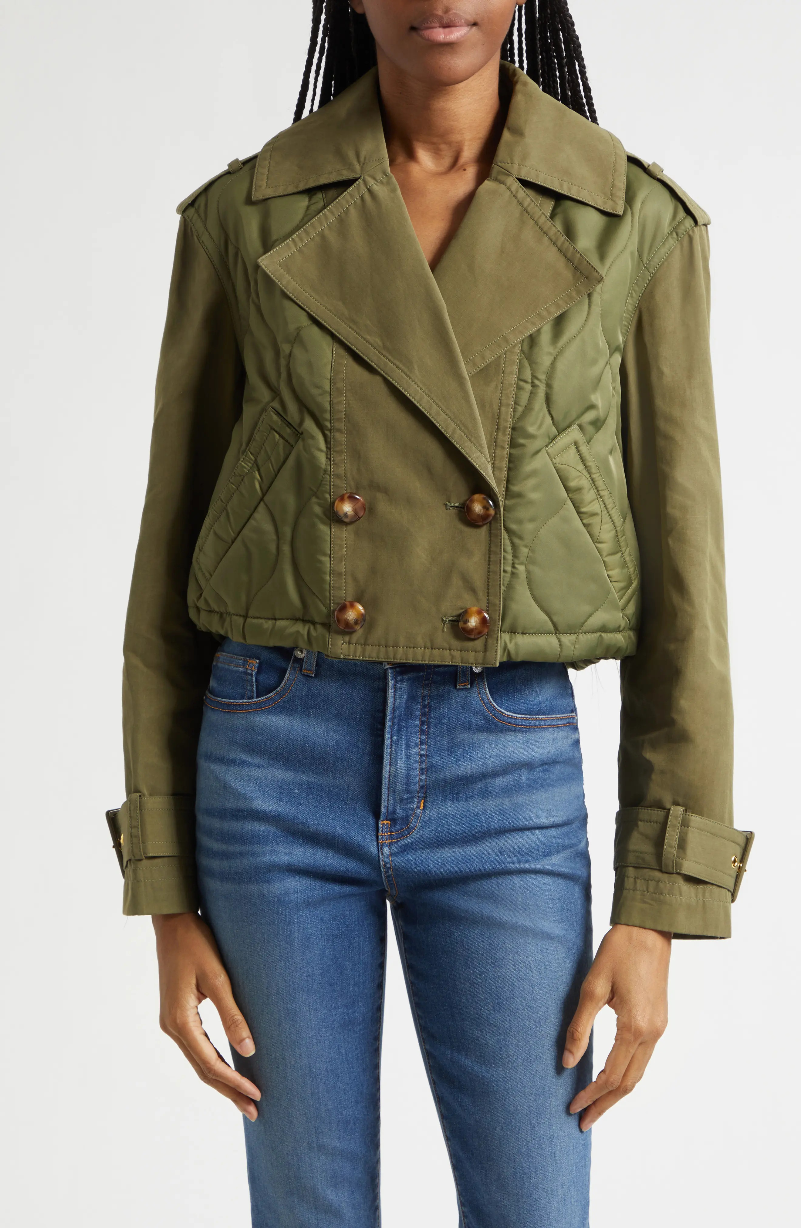 Harris Crop Mixed Media Double Breasted Jacket (Women) | Nordstrom | Nordstrom