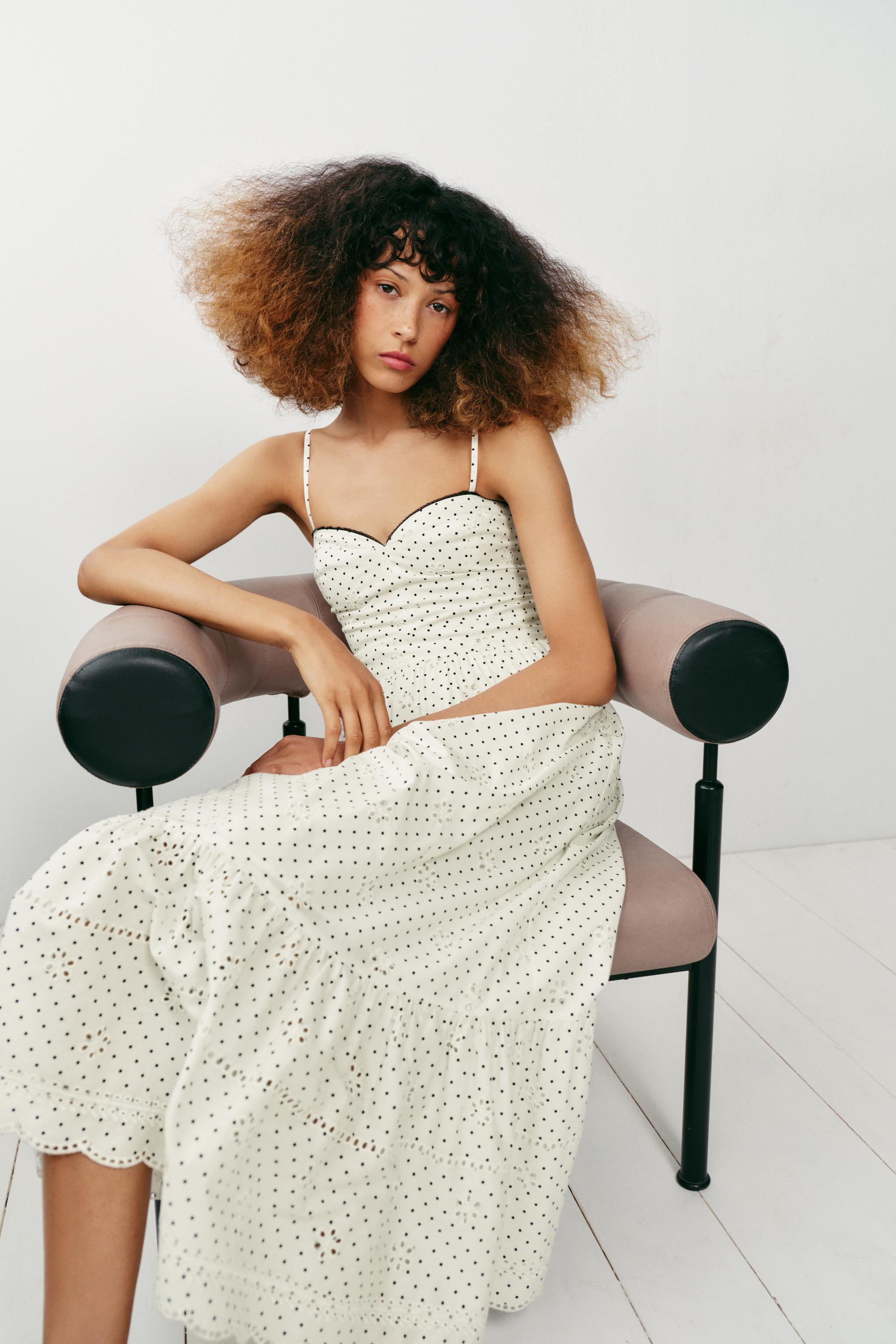 PRINTED MIDI DRESS WITH CUTWORK EMBROIDERY | Zara UK