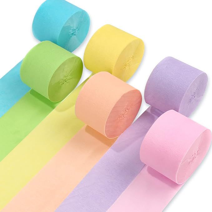 PartyWoo Crepe Paper Streamers 6 Rolls 492ft, Pack of Party Streamers in 6 Pastel Colors for Birt... | Amazon (US)