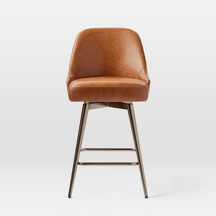 Mid-Century Leather Swivel Counter Stool - Metal Legs | West Elm (US)