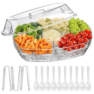 Fruit Ice Serving Tray Chilled Veggie Tray Shrimp Cocktail Serving Dish Appetizer Party Serving Platter with Lid and 4 Compartments 3 Tongs 10 Sporks | Target