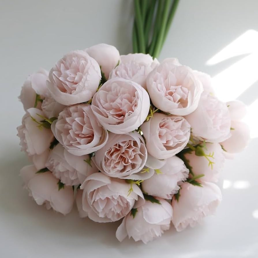 9Pcs/Set Retro Artificial Peony Rose Bouquet 27 Heads Silk Home Dining Table Fake Flower Vase Wedding Decor,30cm (Light Pink) | Amazon (US)