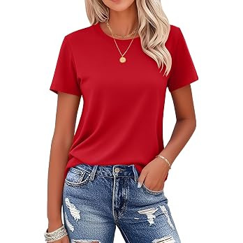 MAGCOMSEN Women's T Shirts Cotton Short Sleeve Shirts Crew-Neck Summer Tops Classic-Fit Tees Brea... | Amazon (US)