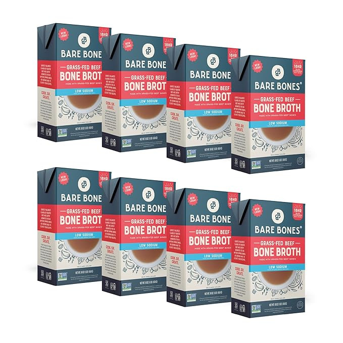 Bare Bones Low Sodium Grass-Fed Beef Bone Broth | Pour w/ Pasture Raised Protein & Collagen for C... | Amazon (US)