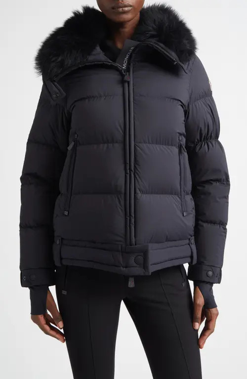 Moncler Grenoble Arabbas Genuine Shearling Collar Down Jacket in Black at Nordstrom, Size 0 | Nordstrom