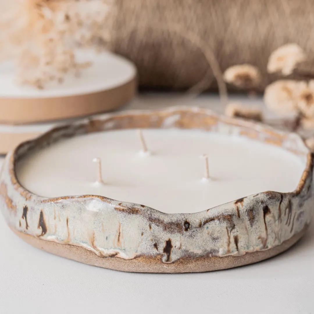 Vela de cerámica hecha a mano con cera de soja, vela y plato multiusos, tarro de vela reutilizab... | Etsy (US)