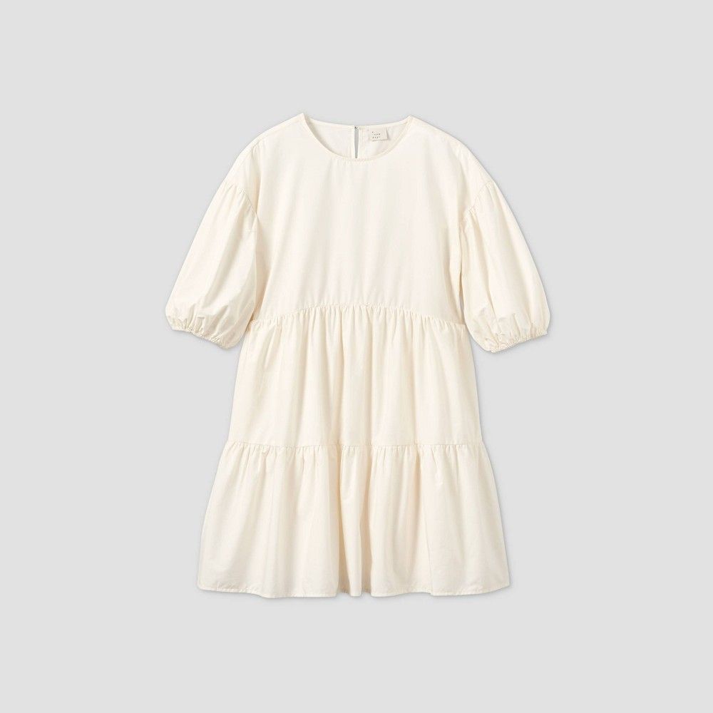 Women's Puff Short Sleeve Tiered Dress - A New Day Cream XL | Target
