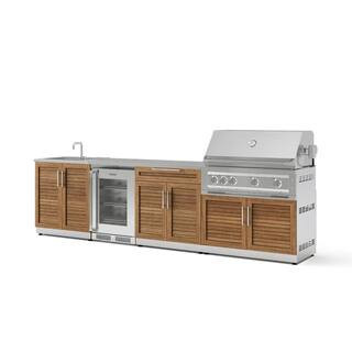 Outdoor Kitchen 5-Burners Natural Gas Grill Island in Stainless Steel Grove with 40 in. Platinum Grill, Sink and Fridge | The Home Depot